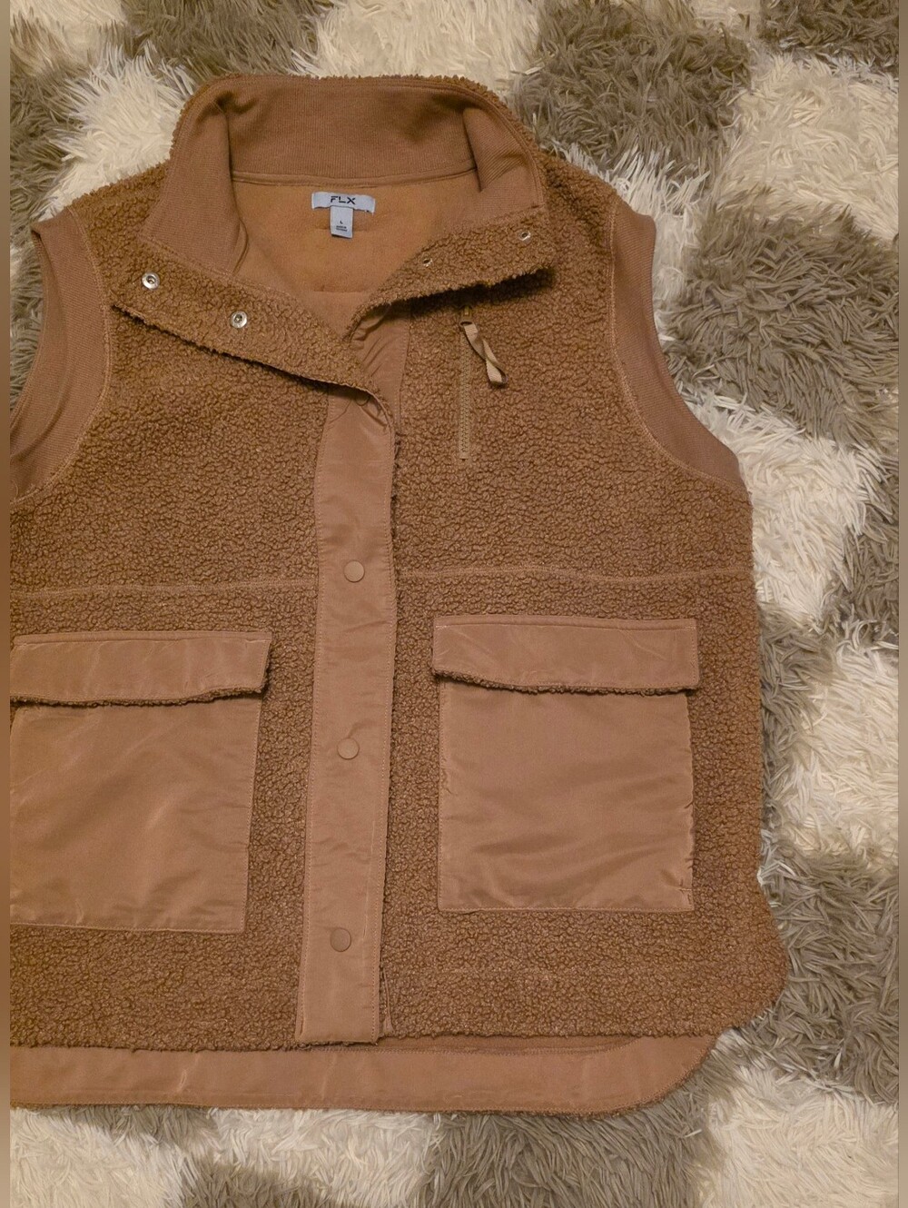 FLX Women's Camel Sherpa Utility Vest - Picture 3 of 5